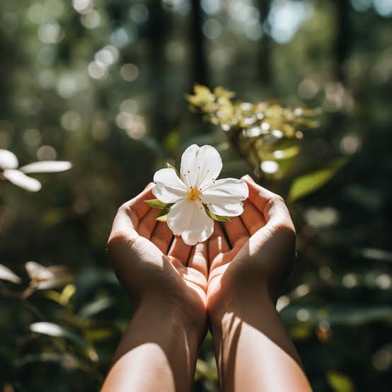 Hands holding flower